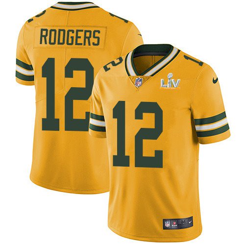 Men's Green Bay Packers #12 Aaron Rodgers Gold NFL 2021 Super Bowl LV Stitched Jersey